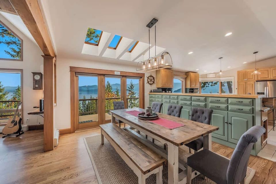 Open floor plan with room for all at the rustic farm table.