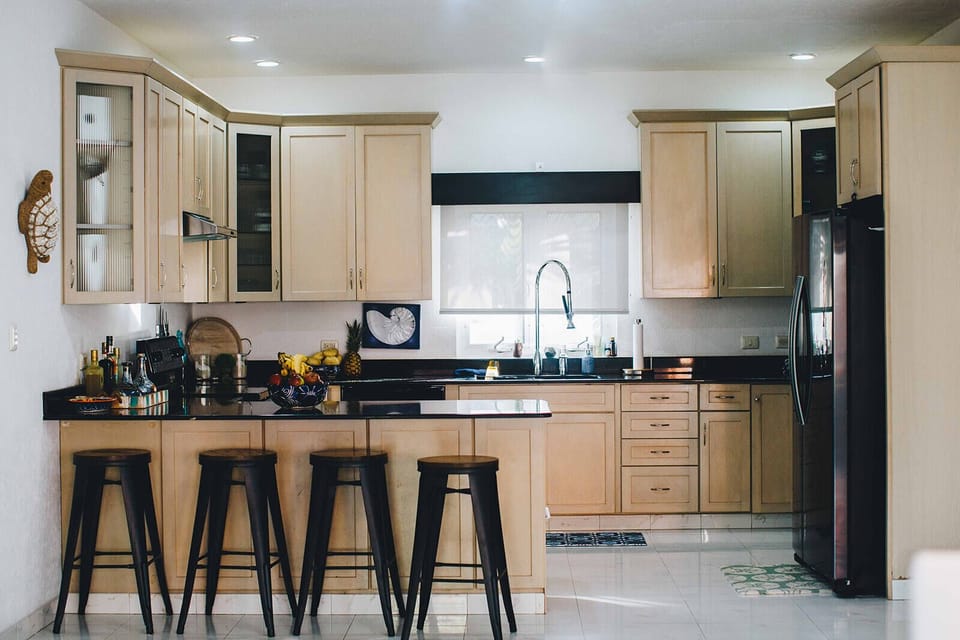 Spacious Kitchen is fully stocked