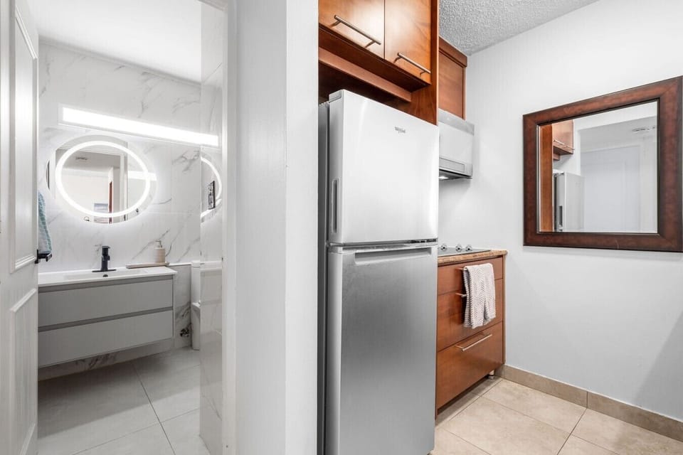 Updated bathroom and kitchen area