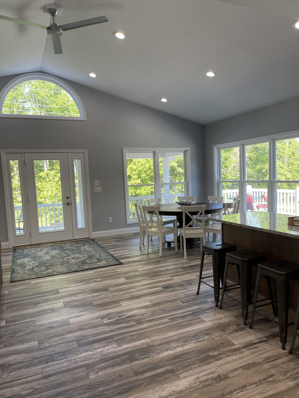 750 square foot great room, kitchen and dining area