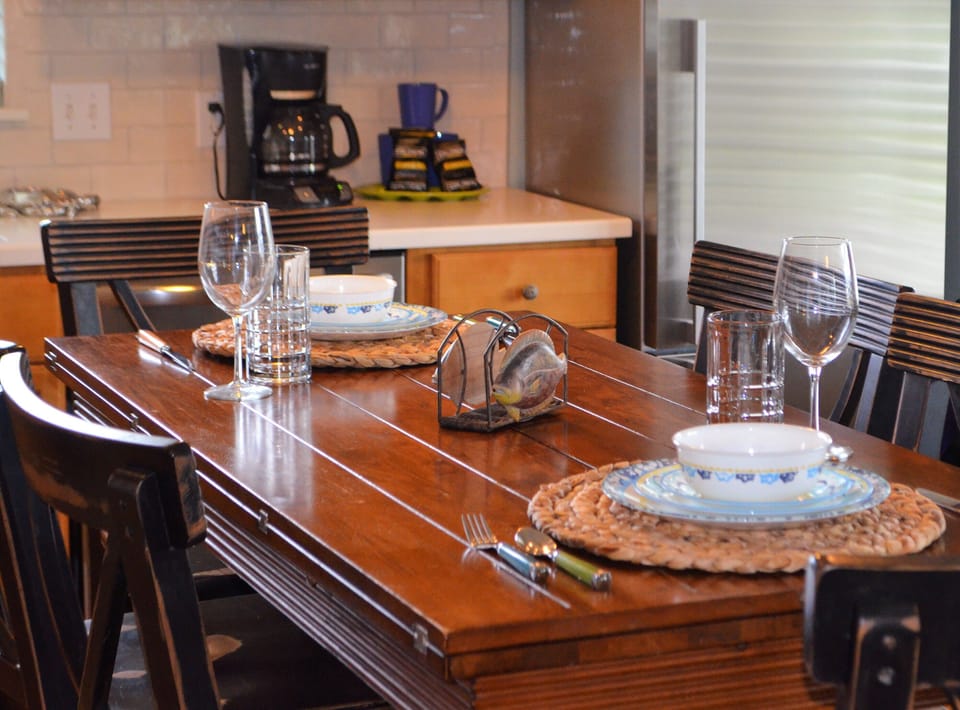 Expandable table seats 6 comfortably or folds to make a beautiful setting for 2!
