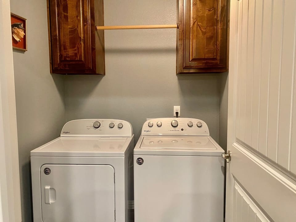 The laundry room offers a washer and dryer with complimentary laundry detergent!