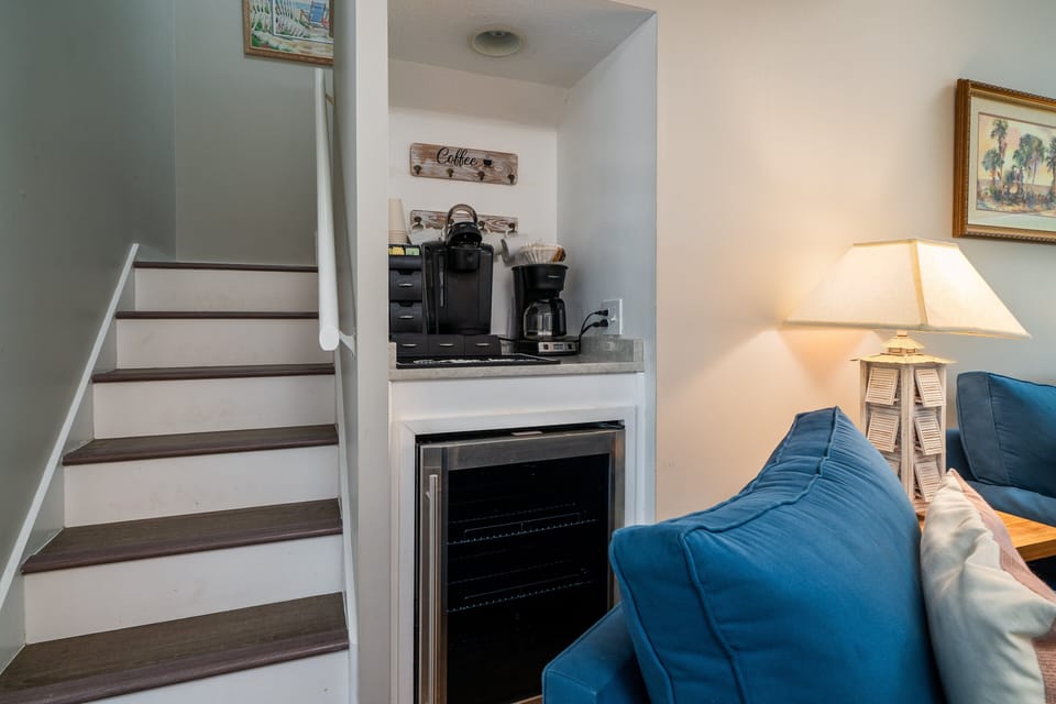Mini refrigerator and coffee station for your enjoyment