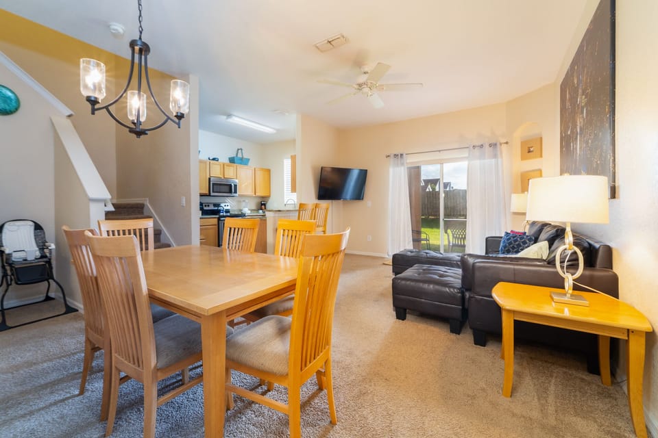Dining table seating 6 and family seating