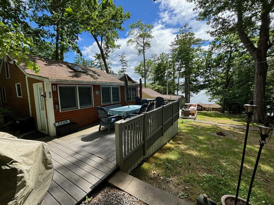 There is a deck for dining