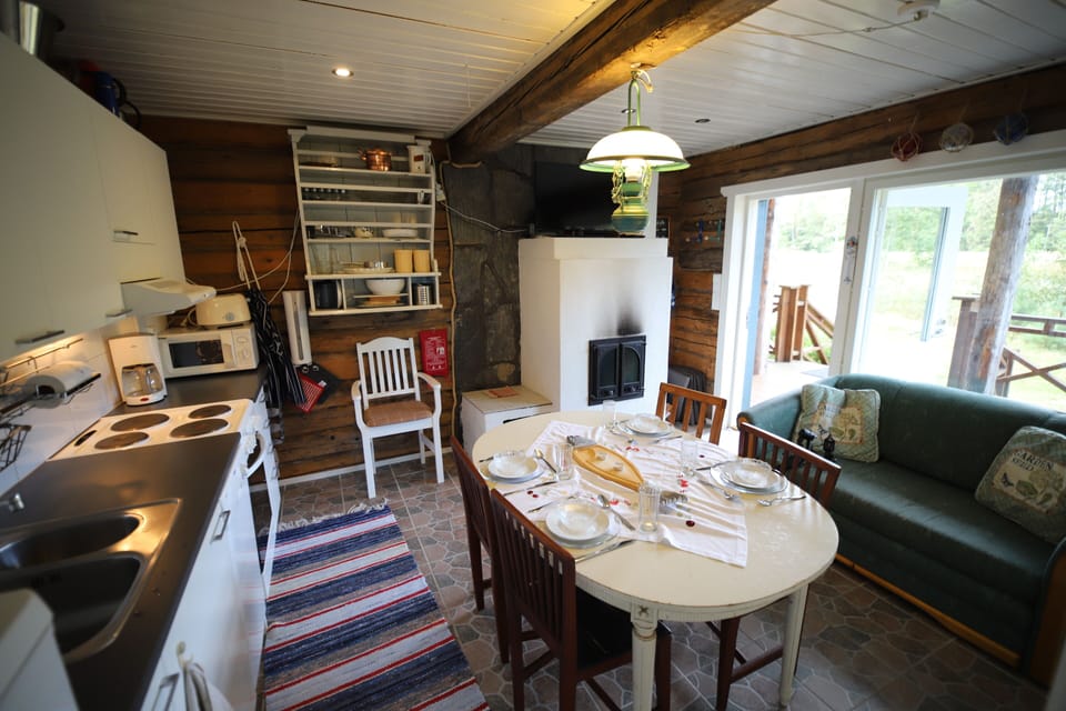 Cabin | Private kitchen | Fridge, microwave, oven, stovetop