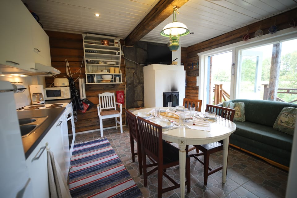 Cabin | Private kitchen | Fridge, microwave, oven, stovetop