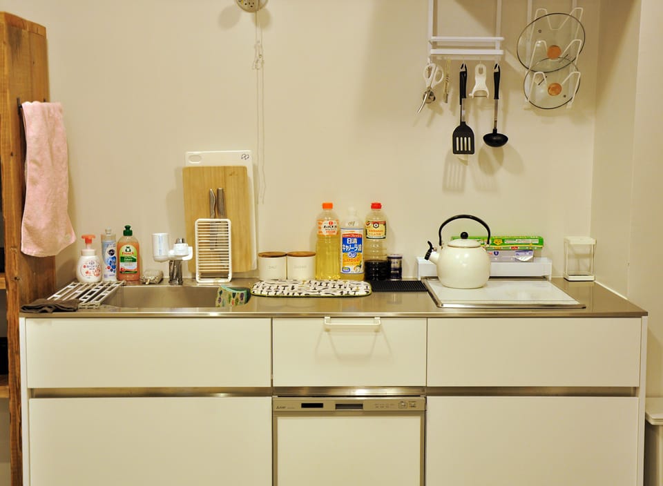 Fridge, microwave, stovetop, espresso maker