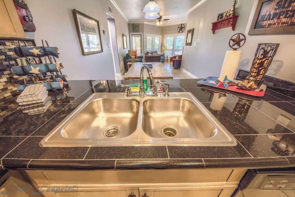 Fully stocked kitchen.
