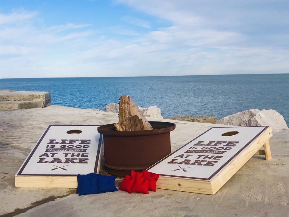 ‘21 New Cornhole set + Waterfront + Beach + Firepit sunsets + Cedar Point = :)