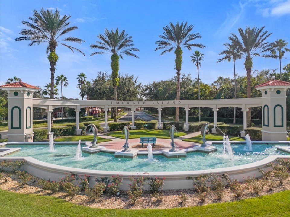 Emerald Island Resort welcome fountain at the main gate, near club house