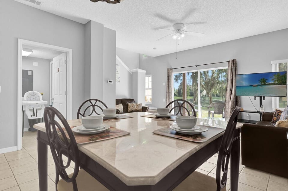 Marble top dining table, with seating capacity of 4-8 people
