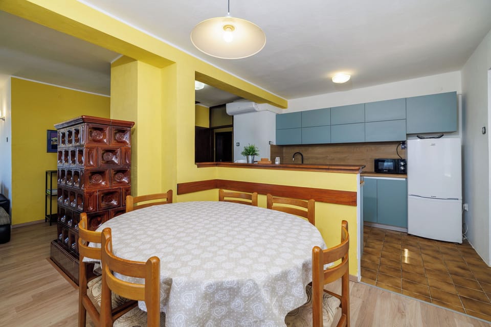 Apartment (A1) | Private kitchen | Fridge, microwave, oven, stovetop
