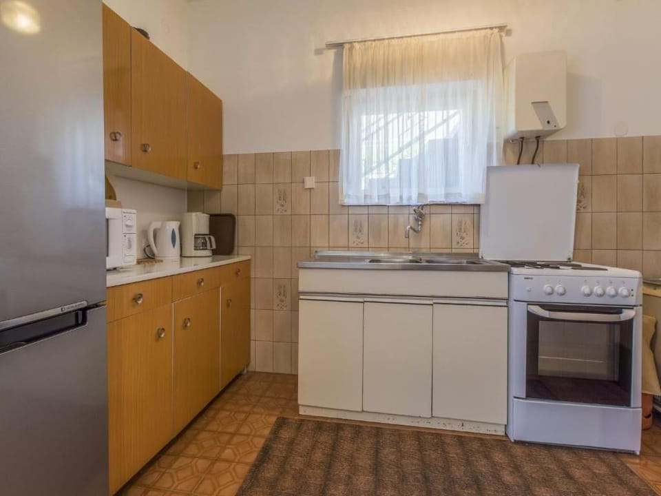 Apartment (A1) | Private kitchen | Fridge, microwave, oven, stovetop