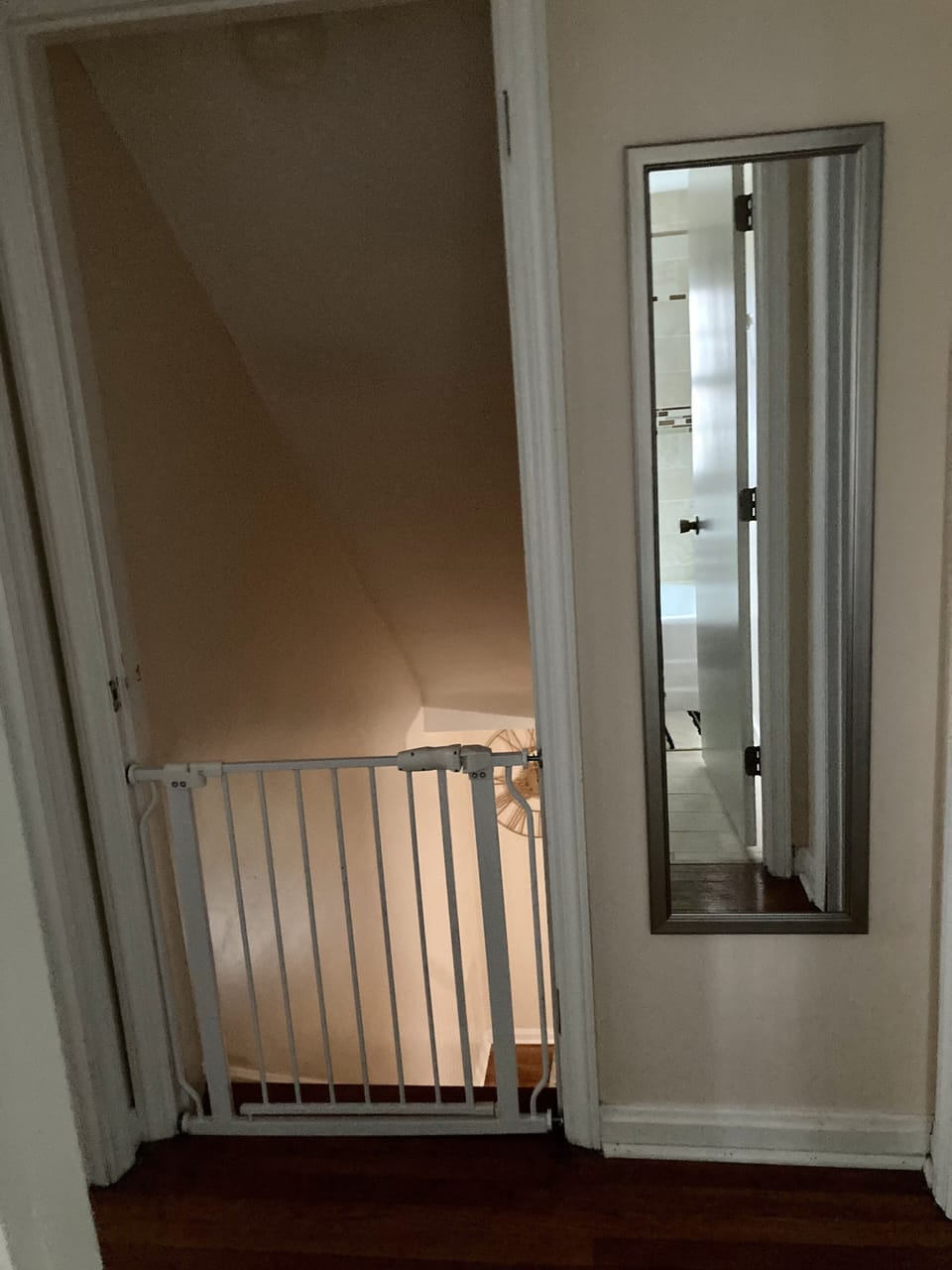 RetractableBaby Gate at Stairs.  Second Additional Gate with swinging door.