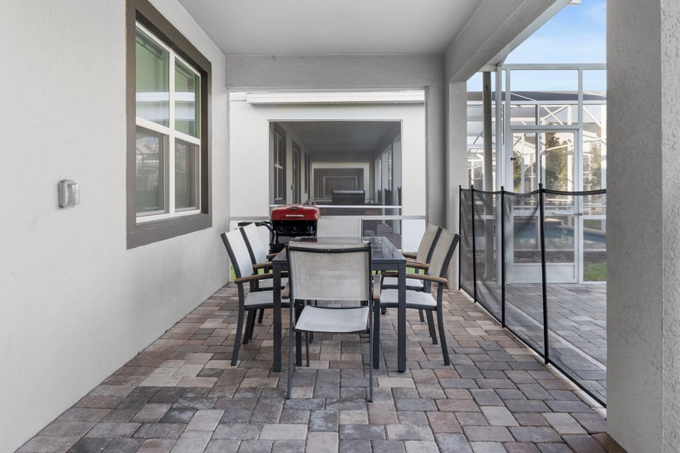 Your private pool oasis awaits with crystal-clear waters, covered lounging area, and safety features for peace of mind.