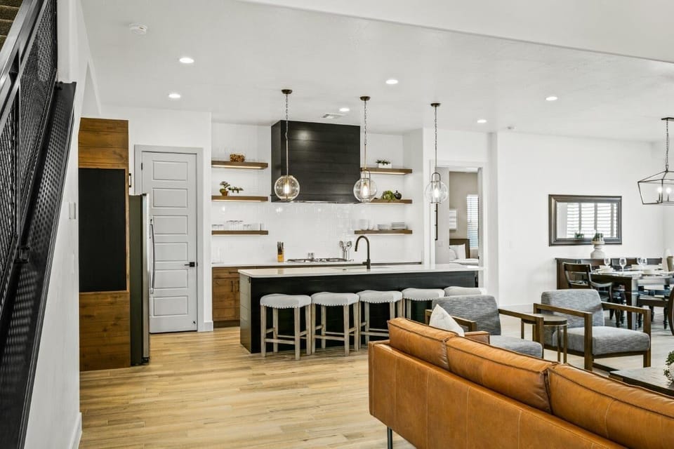 Chef's kitchen with ample counter space and utensils for cooking