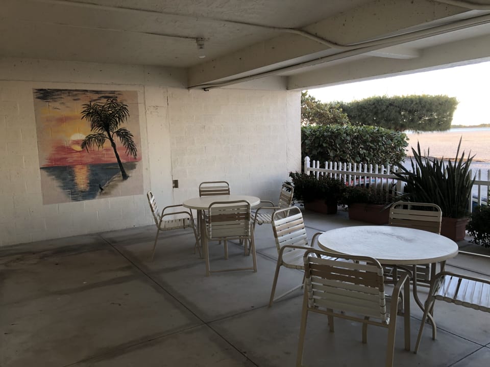 Eating area next to pool
