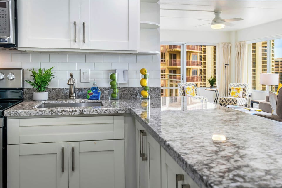 Condo, Multiple Beds, Lanai, Ocean View (Ilima Suite at The Ilikai (Unit 1226)) | Private kitchen | Fridge, microwave, oven, stovetop