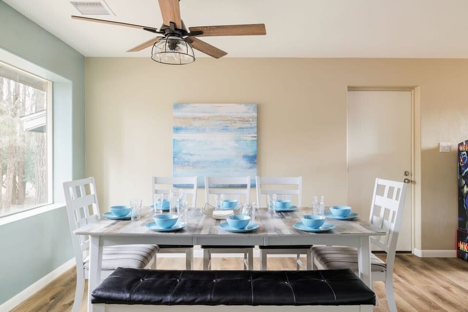 Seating for eight, 4 more at the breakfast bar