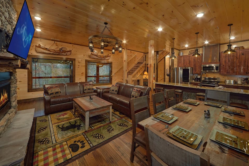 Gather in the great room with fireplace