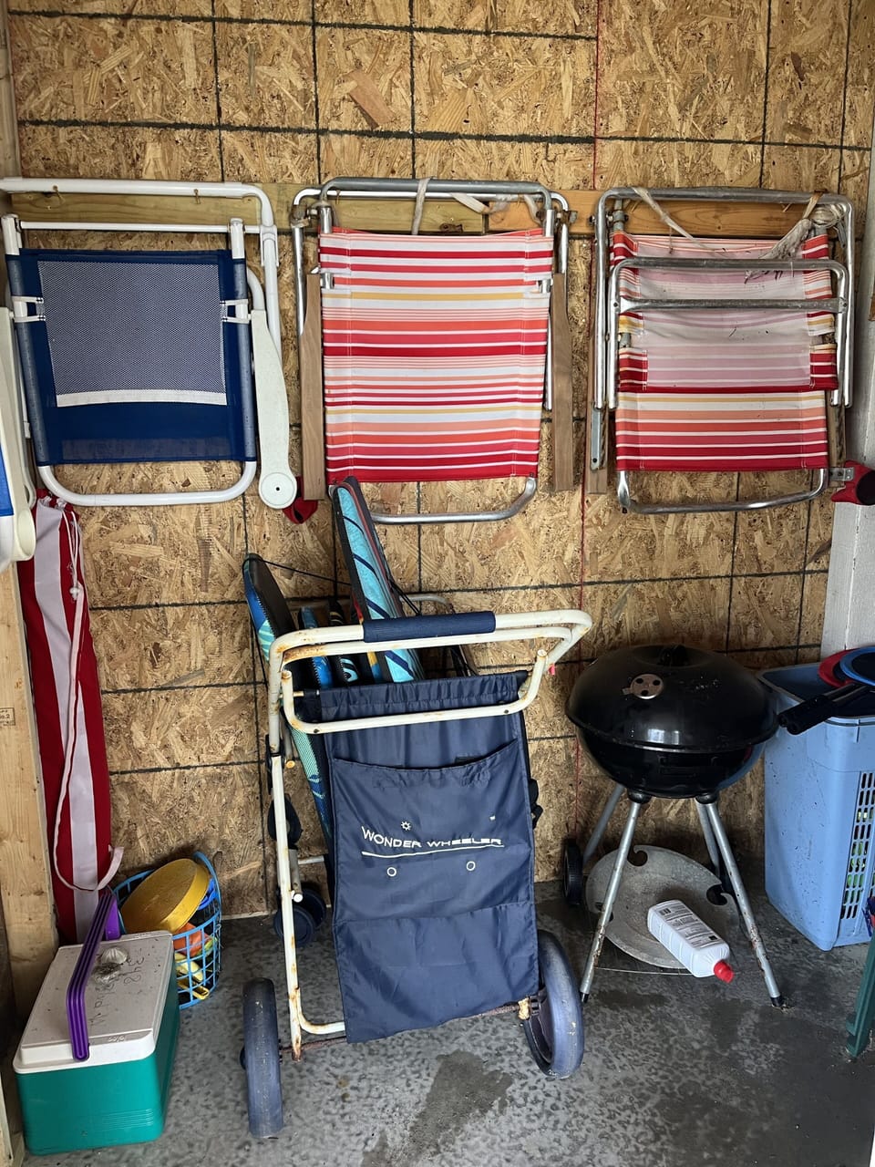 Outdoor storage with all your beach, essentials, and a charcoal grill