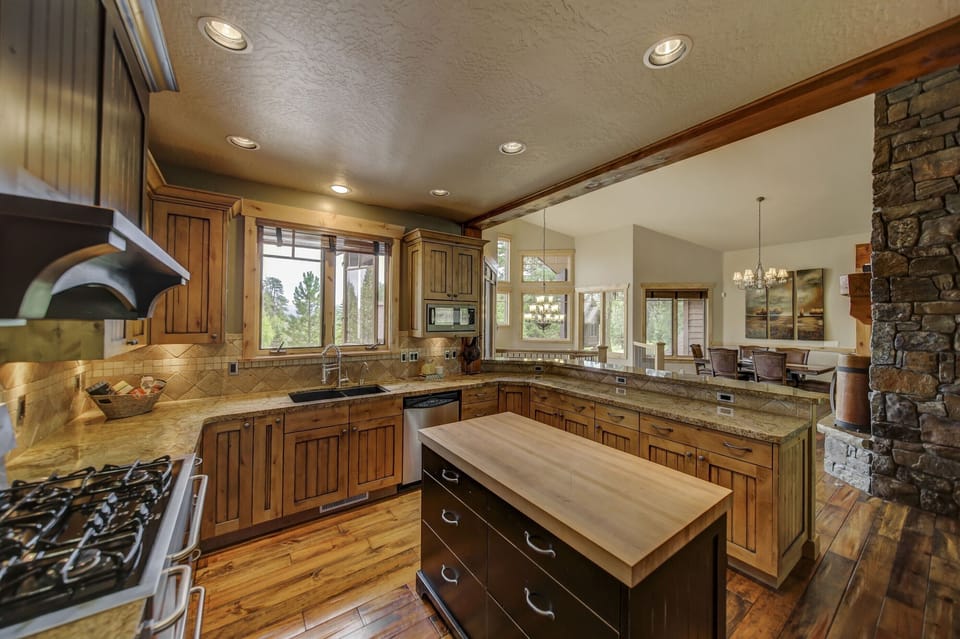 kitchen opens to dining area