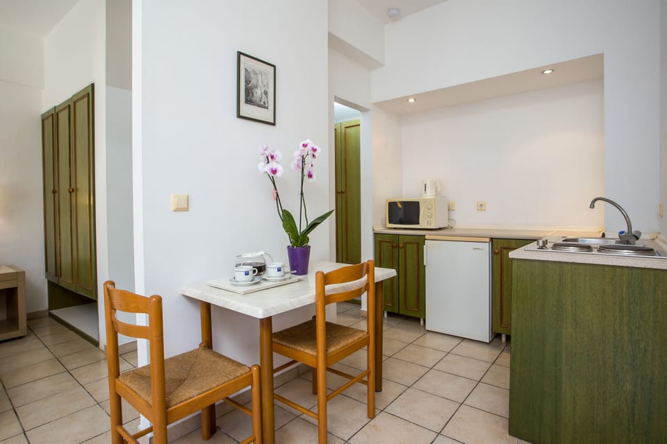 Apartment | Private kitchenette | Fridge, microwave, electric kettle, cookware/dishes/utensils