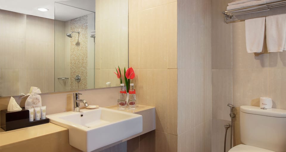Shower, hair dryer, slippers, bidet