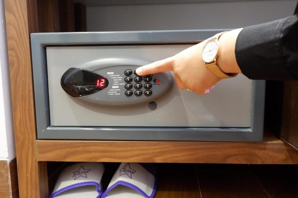 In-room safe, desk, laptop workspace, soundproofing