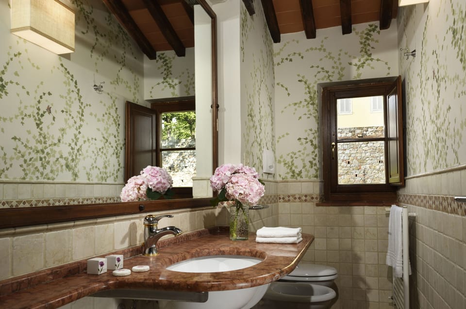 Free toiletries, hair dryer, bidet, towels