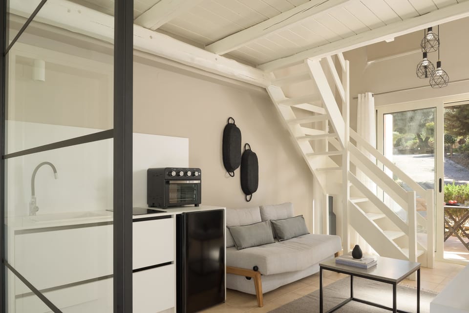 Deluxe Loft | Living area | 42-inch flat-screen TV with satellite channels, TV, fireplace