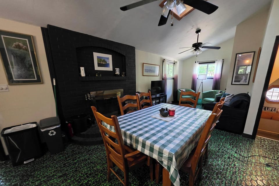 Dining table slides open to accommodate 8