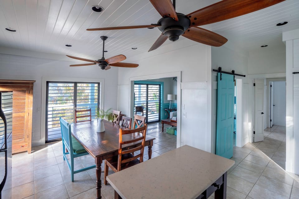 Our large, eat-in kitchen seats 8 comfortably at our farmhouse-style table