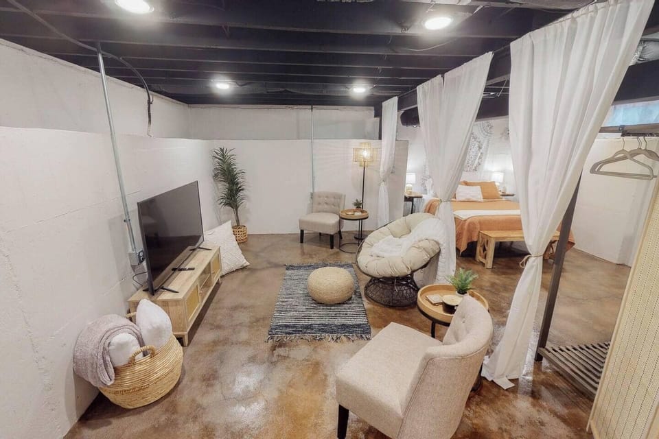 Family Room in Basement with Smart TV