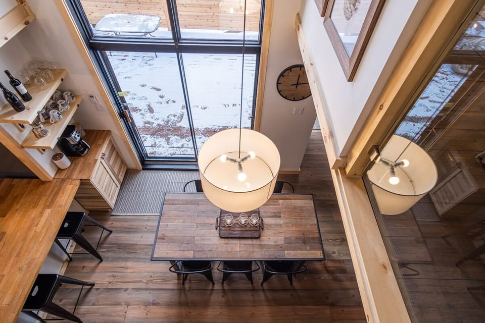 View on the dining area from the upstairs catwalk