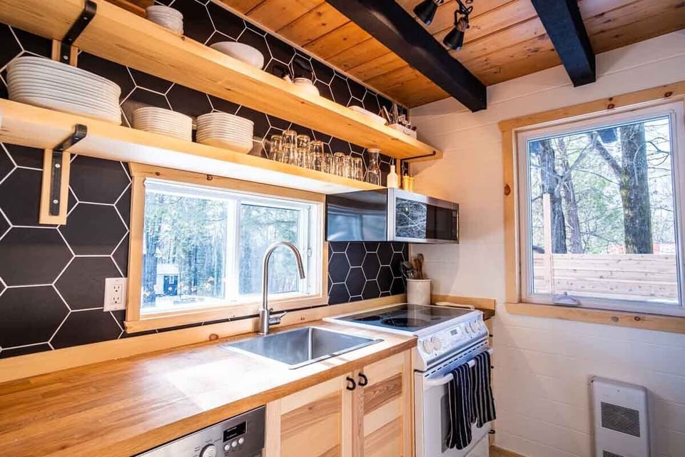 Kitchen is also equipped with toaster, fondue pot, slow cooker, and blender