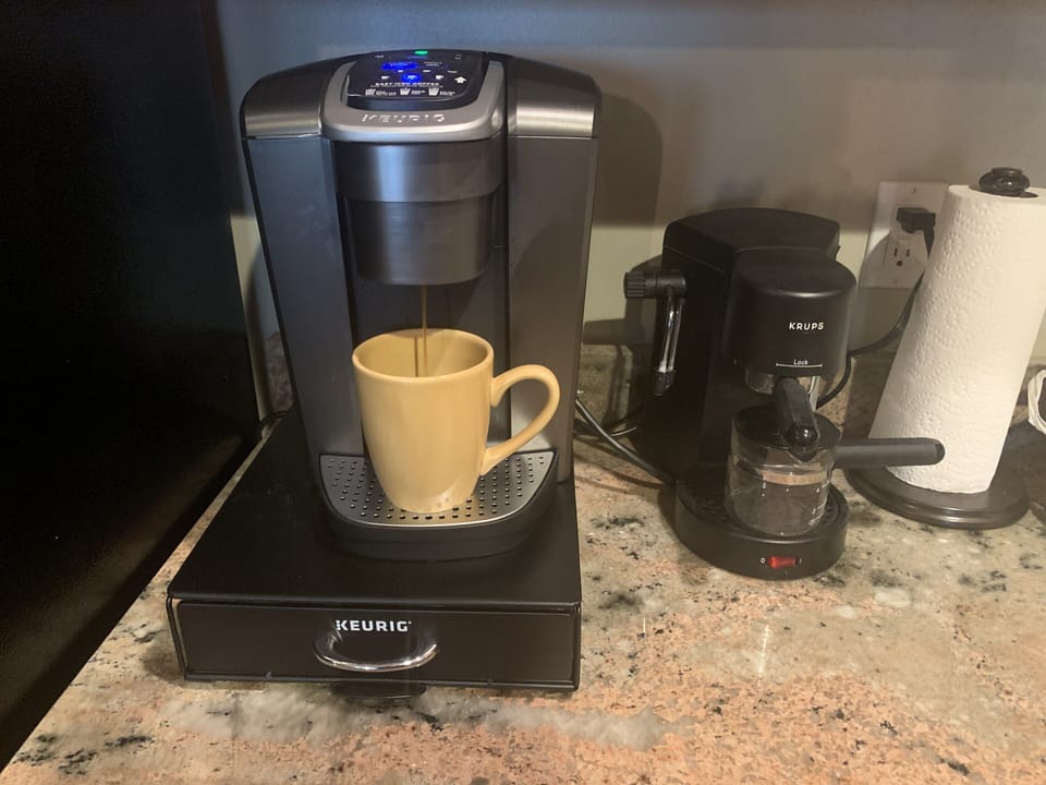 Lots of extra kitchen conveniences...Keurig, InstaPot, Air fryer and more...
