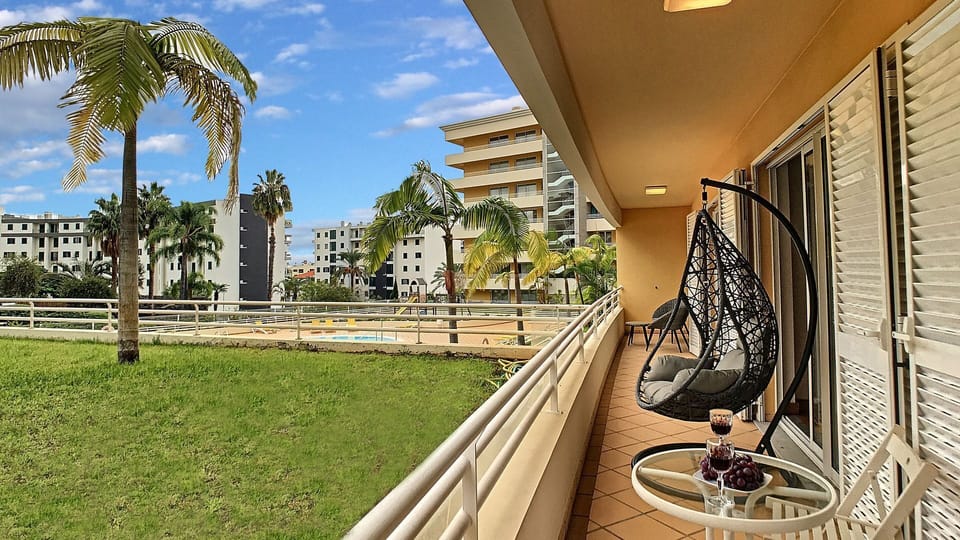 Relaxing apartment balcony with deck chairs. #sun #wine # garden # poolview #funchal