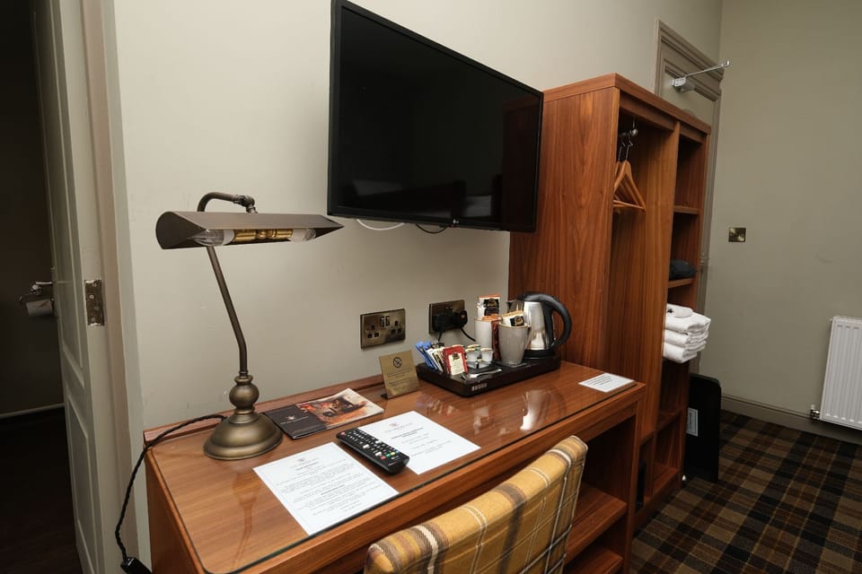 Individually decorated, individually furnished, desk, iron/ironing board