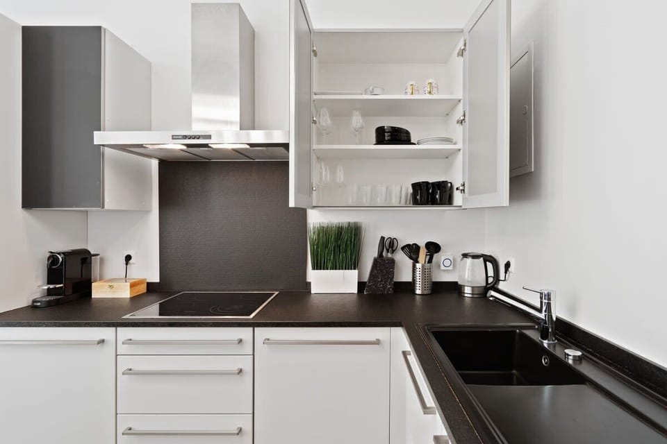 Sleek kitchen essentials meet all your culinary needs, complemented by modern design. Direct bookings: www.arcaproperties.lu