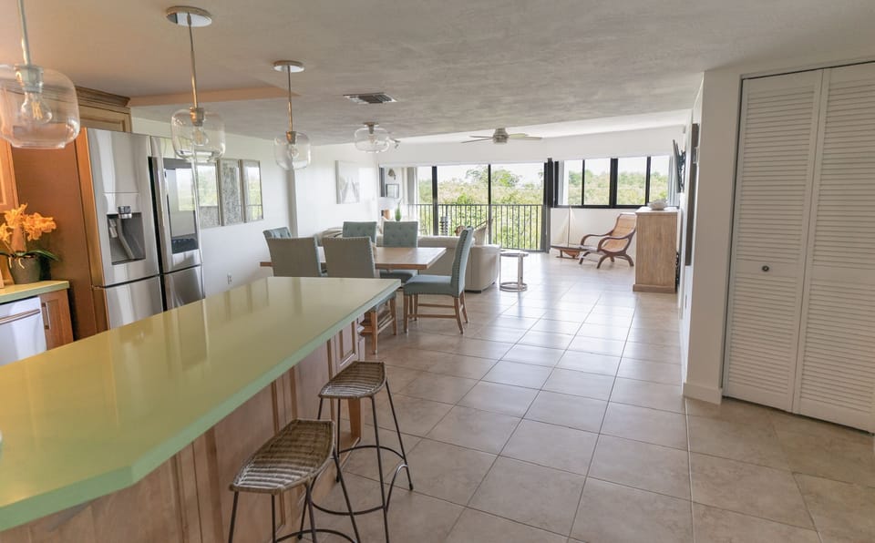 View of the spacious condo, as seen from the entrance foyer