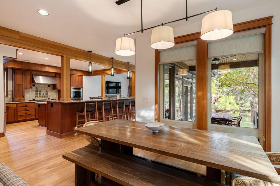 Spacious and modern dining areas with river views, of course