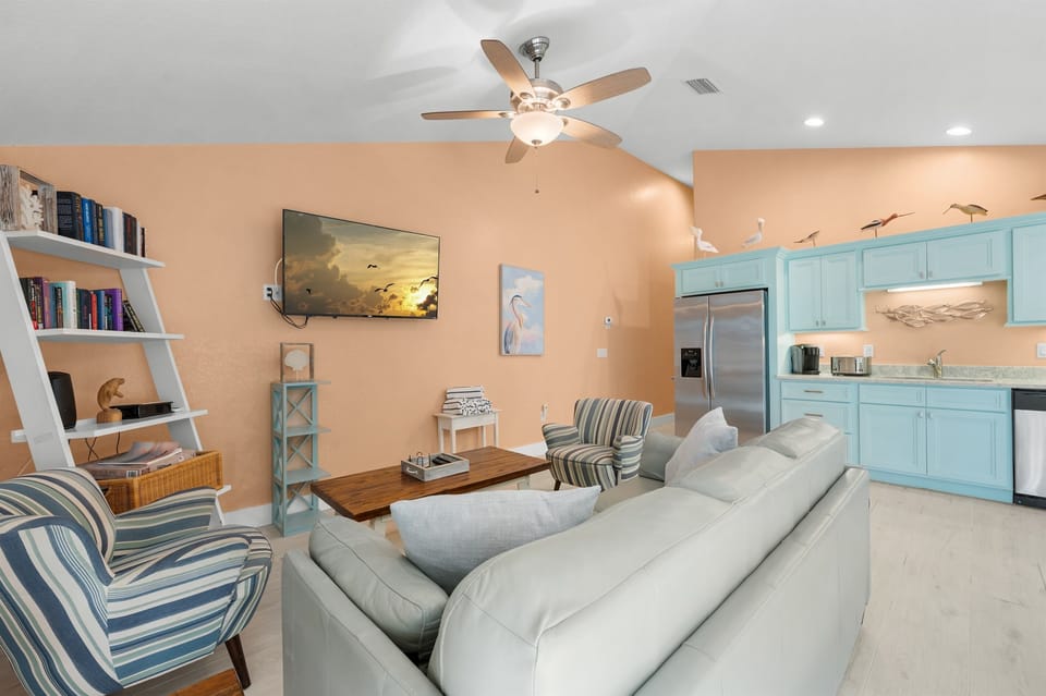 Bold pops of color meet coastal ease