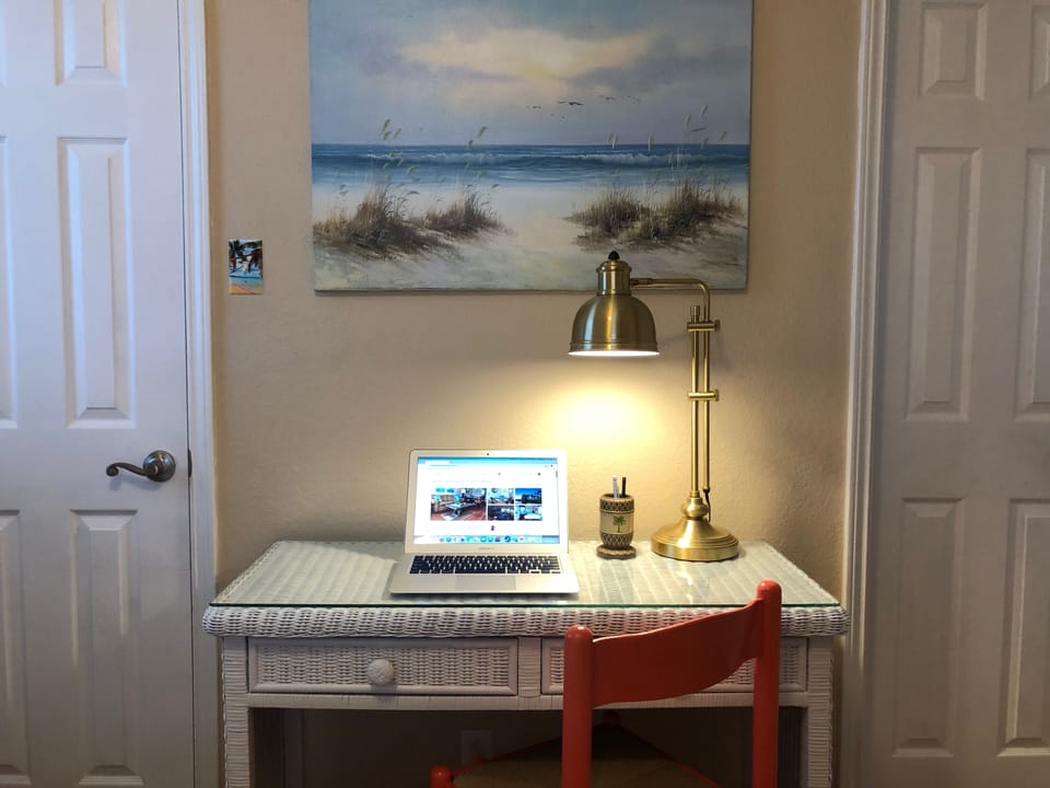 Peaceful workspace with a touch of the beckoning beach for inspiration