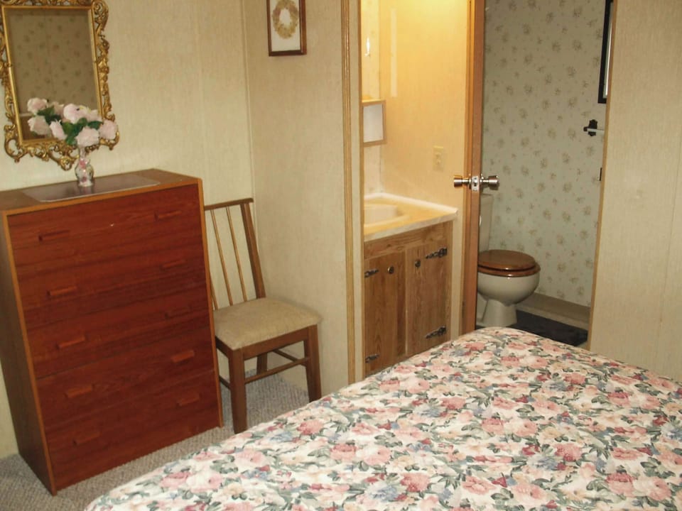 master bedroom with private bathroom and shower.
