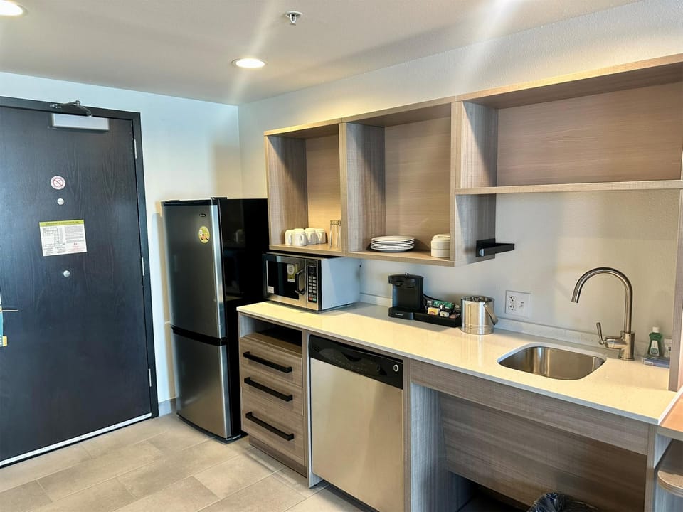 Full-size fridge, microwave, oven, dishwasher