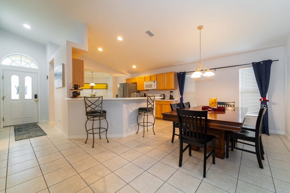 Dining table and kitchen bar seating