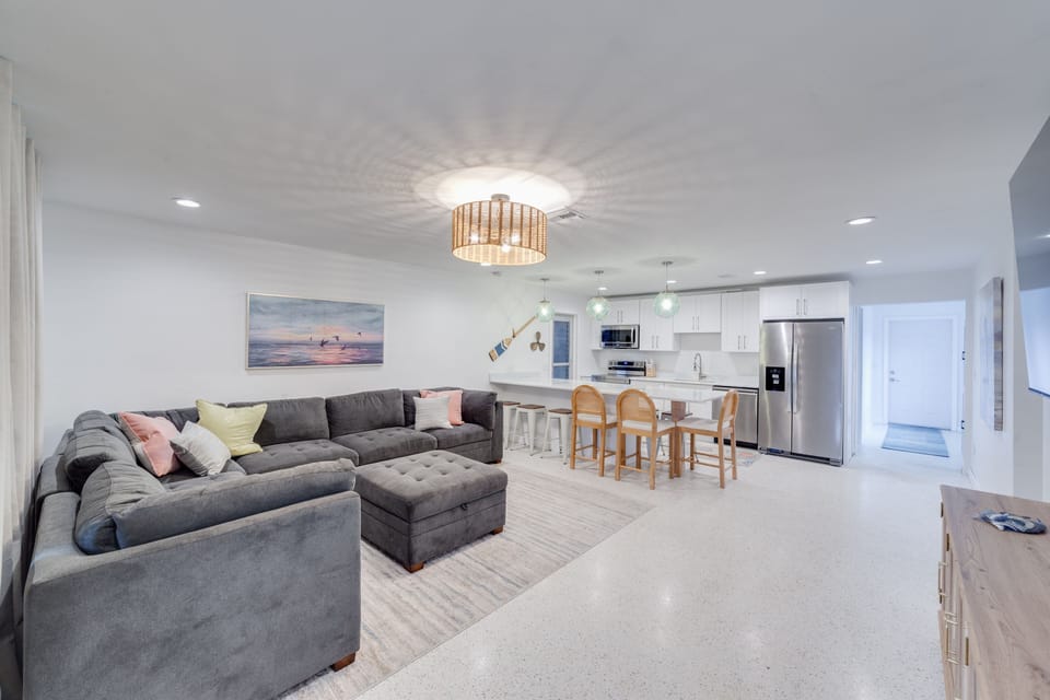 Plenty of space for your group spread out in the great room.  75" TV.