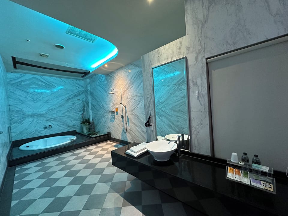 Standard Double Room | Bathroom | Separate tub and shower, jetted tub, rainfall showerhead, hair dryer